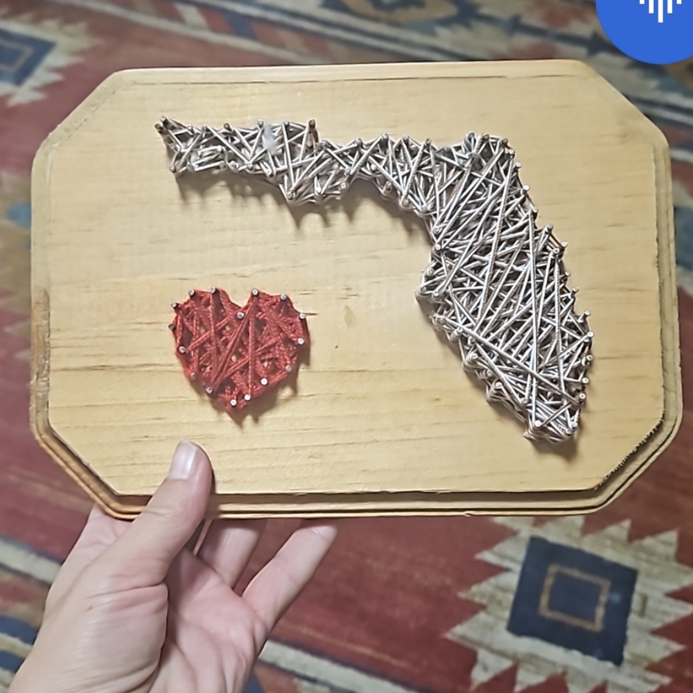 Custommade String Art on rough wood hanging plaque State of Florida